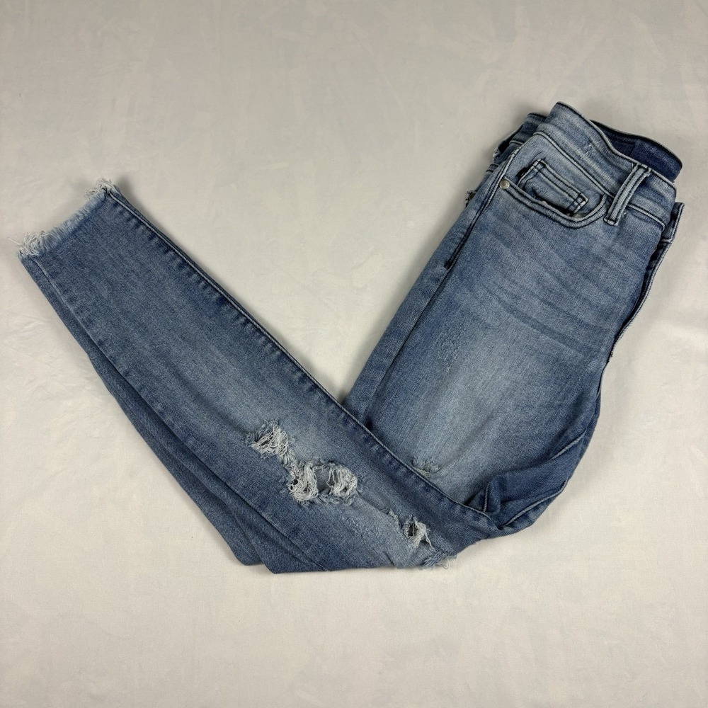 Judy Blue Skinny Jeans Womens 1/25 Light Wash Distressed Destroyed Frayed Hem
